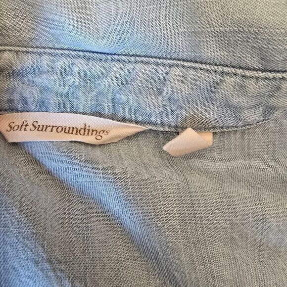 SOFT SURROUDINGS Light Blue Denim Button-Up Shirt Size Large Chambray - Picture 6 of 8